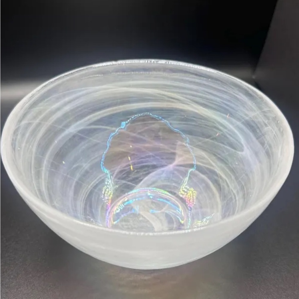 Artistic Accent White Iridescent Turkish Swirl Glass Bowl